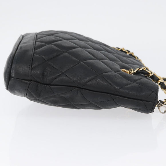 CHANEL Matelasse Chain Shoulder Bag Lamb Skin Black Gold CC Auth BA11274