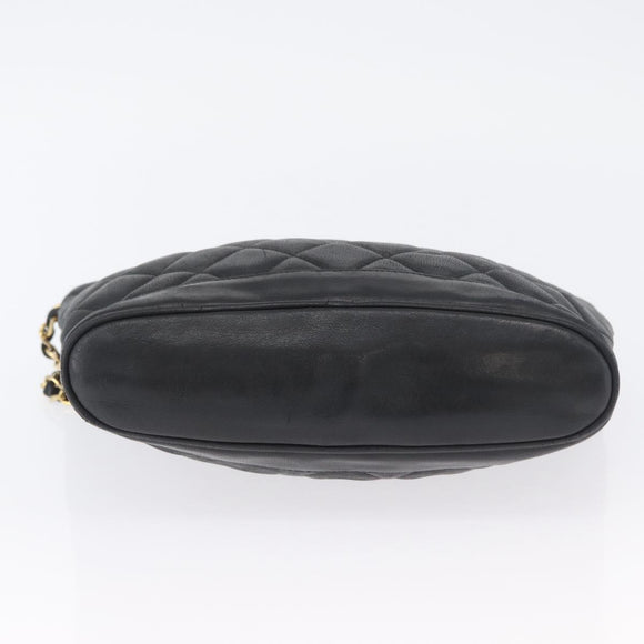 CHANEL Matelasse Chain Shoulder Bag Lamb Skin Black Gold CC Auth BA11274