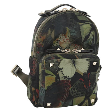 VALENTINO Backpack Nylon Khaki Champagne Gold Auth BA11275
