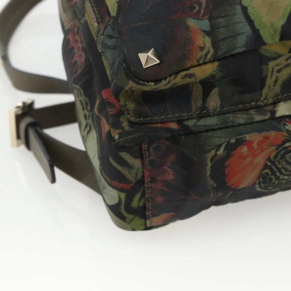 VALENTINO Backpack Nylon Khaki Champagne Gold Auth BA11275