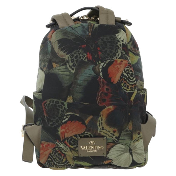 VALENTINO Backpack Nylon Khaki Champagne Gold Auth BA11275
