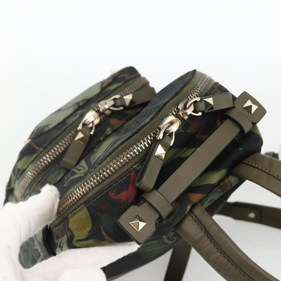 VALENTINO Backpack Nylon Khaki Champagne Gold Auth BA11275