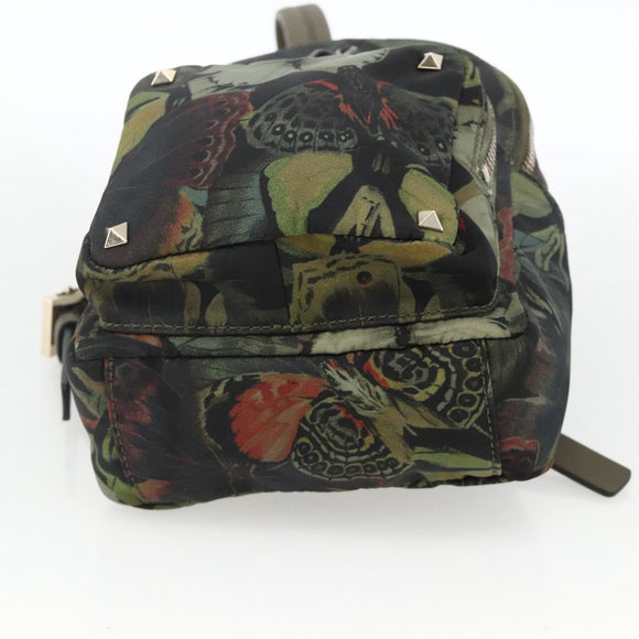 VALENTINO Backpack Nylon Khaki Champagne Gold Auth BA11275