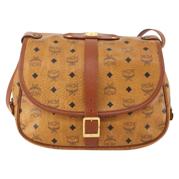 MCM Vicetos Logogram Shoulder Bag PVC Leather Brown Gold Auth BA11276
