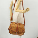 MCM Vicetos Logogram Shoulder Bag PVC Leather Brown Gold Auth BA11276-25