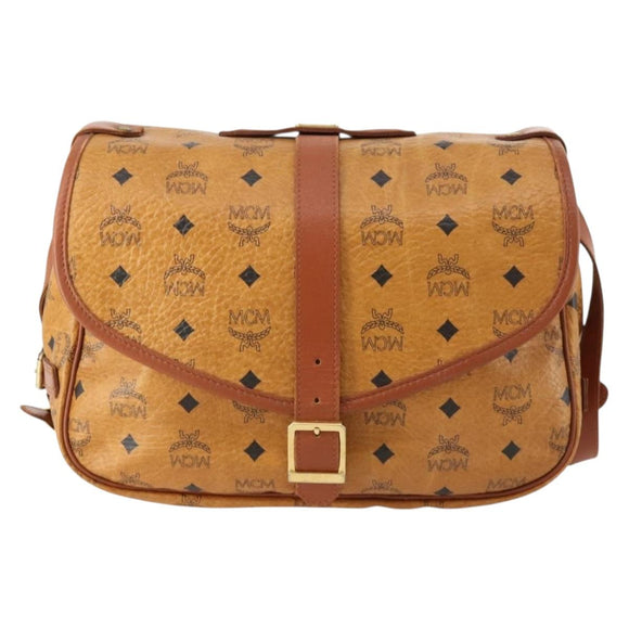MCM Vicetos Logogram Shoulder Bag PVC Leather Brown Gold Auth BA11276