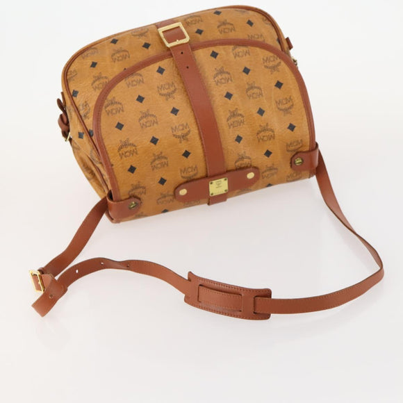 MCM Vicetos Logogram Shoulder Bag PVC Leather Brown Gold Auth BA11276