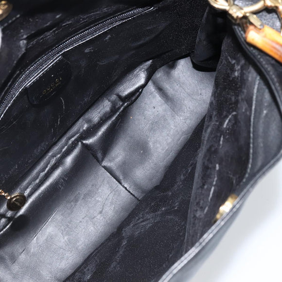 GUCCI Bamboo Shoulder Bag Leather 2way Black Gold 001 0166 1638 Auth BA11278