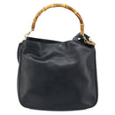 GUCCI Bamboo Shoulder Bag Leather 2way Black Gold 001 0166 1638 Auth BA11278-2