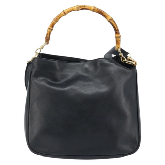 GUCCI Bamboo Shoulder Bag Leather 2way Black Gold 001 0166 1638 Auth BA11278
