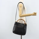 GUCCI Bamboo Shoulder Bag Leather 2way Black Gold 001 0166 1638 Auth BA11278-23