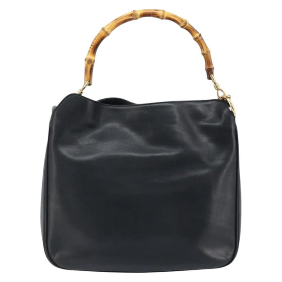 GUCCI Bamboo Shoulder Bag Leather 2way Black Gold 001 0166 1638 Auth BA11278
