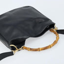 GUCCI Bamboo Shoulder Bag Leather 2way Black Gold 001 0166 1638 Auth BA11278-6