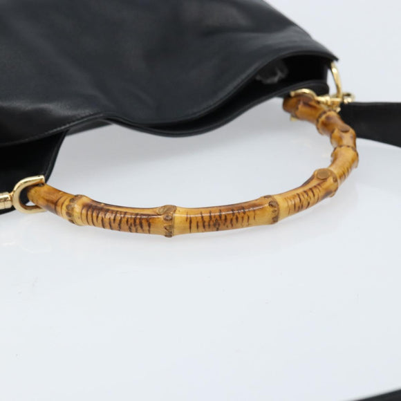 GUCCI Bamboo Shoulder Bag Leather 2way Black Gold 001 0166 1638 Auth BA11278