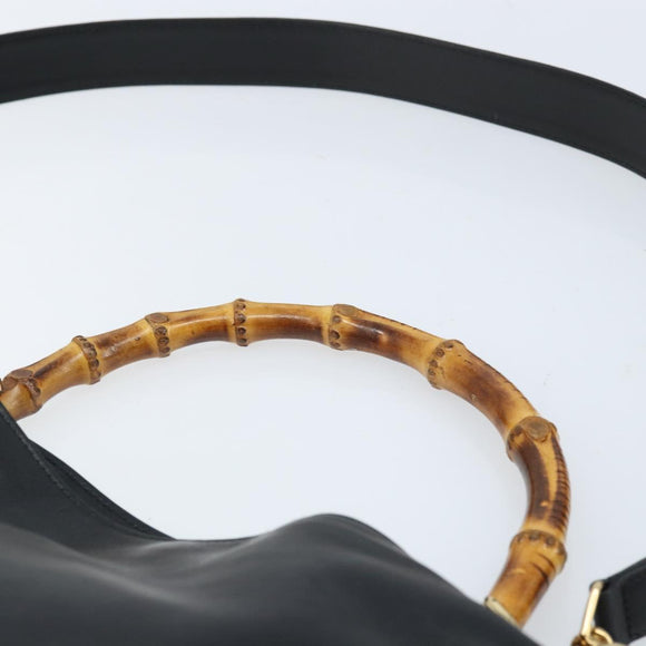 GUCCI Bamboo Shoulder Bag Leather 2way Black Gold 001 0166 1638 Auth BA11278