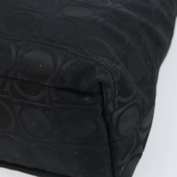 Salvatore Ferragamo Gancini Tote Bag Nylon Zwart Zilver Auth BA11280