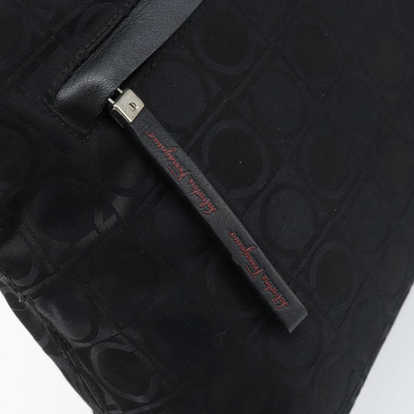 Salvatore Ferragamo Gancini Tote Bag Nylon Zwart Zilver Auth BA11280