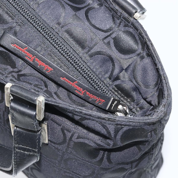 Salvatore Ferragamo Gancini Tote Bag Nylon Zwart Zilver Auth BA11280