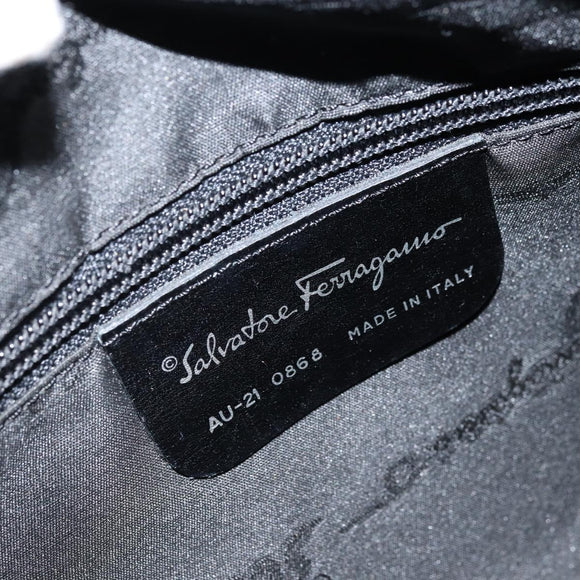 Salvatore Ferragamo Gancini Tote Bag Nylon Zwart Zilver Auth BA11280