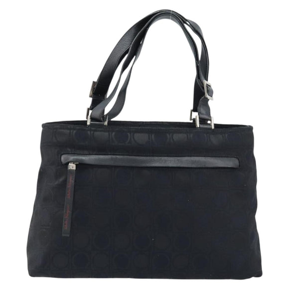 Salvatore Ferragamo Gancini Tote Bag Nylon Zwart Zilver Auth BA11280