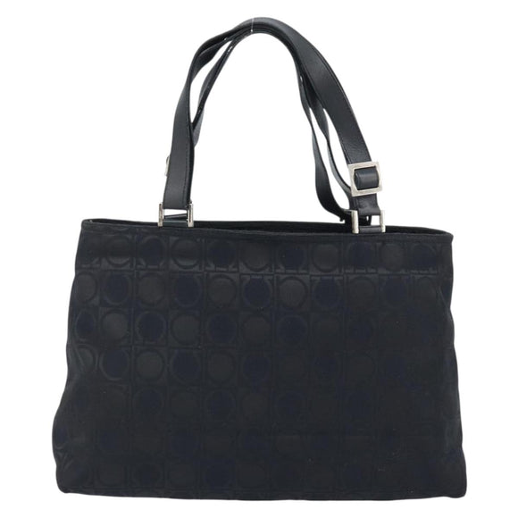 Salvatore Ferragamo Gancini Tote Bag Nylon Zwart Zilver Auth BA11280