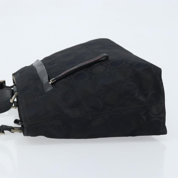 Salvatore Ferragamo Gancini Tote Bag Nylon Zwart Zilver Auth BA11280