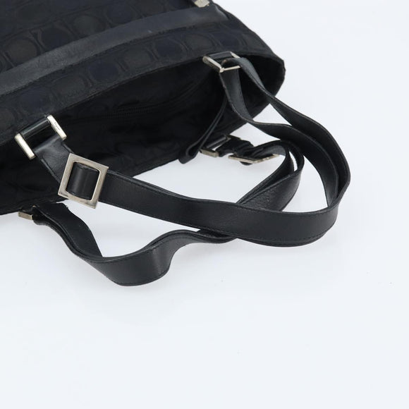 Salvatore Ferragamo Gancini Tote Bag Nylon Zwart Zilver Auth BA11280
