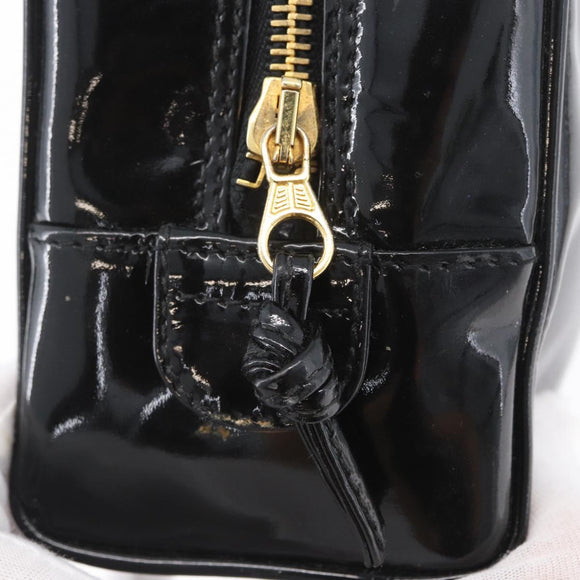 CHANEL COCO Mark Cosmetic Pouch Patent leather Black Gold CC Auth BA11290