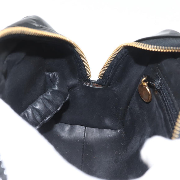 CHANEL COCO Mark Cosmetic Pouch Patent leather Black Gold CC Auth BA11290