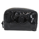 CHANEL COCO Mark Cosmetic Pouch Patent leather Black Gold CC Auth BA11290-2