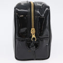 CHANEL COCO Mark Cosmetic Pouch Patent leather Black Gold CC Auth BA11290-6