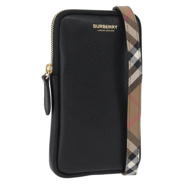 BURBERRY Phone Case Leather Black Gold Auth BA11293V