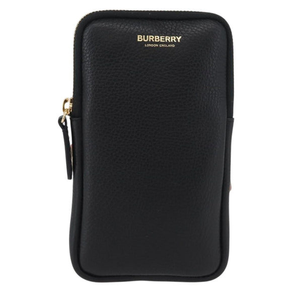 BURBERRY Phone Case Leather Black Gold Auth BA11293V