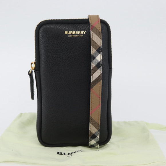 BURBERRY Phone Case Leather Black Gold Auth BA11293V