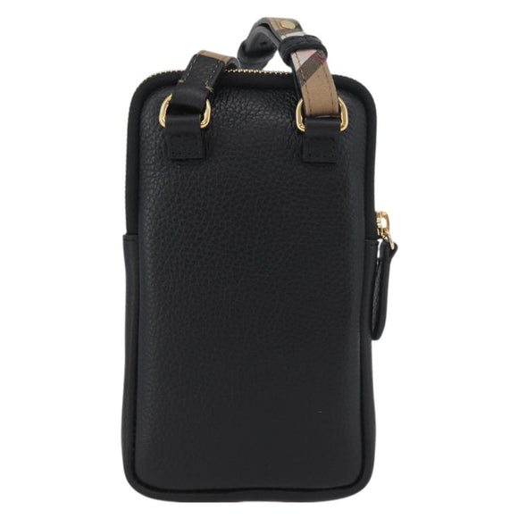 BURBERRY Phone Case Leather Black Gold Auth BA11293V