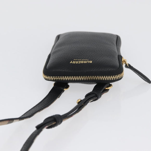 BURBERRY Phone Case Leather Black Gold Auth BA11293V