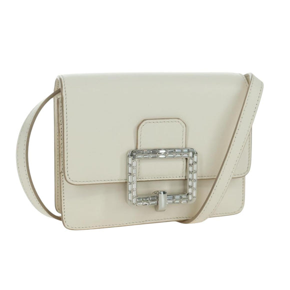 BALLY Shoulder Bag Leather White Silver Auth BA11309V