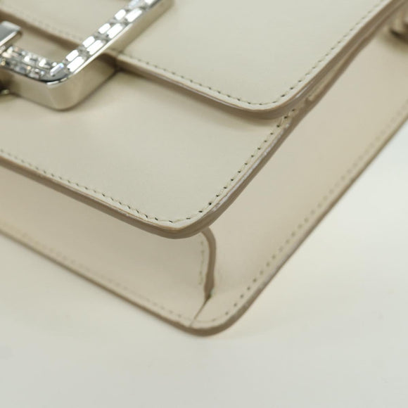 BALLY Shoulder Bag Leather White Silver Auth BA11309V