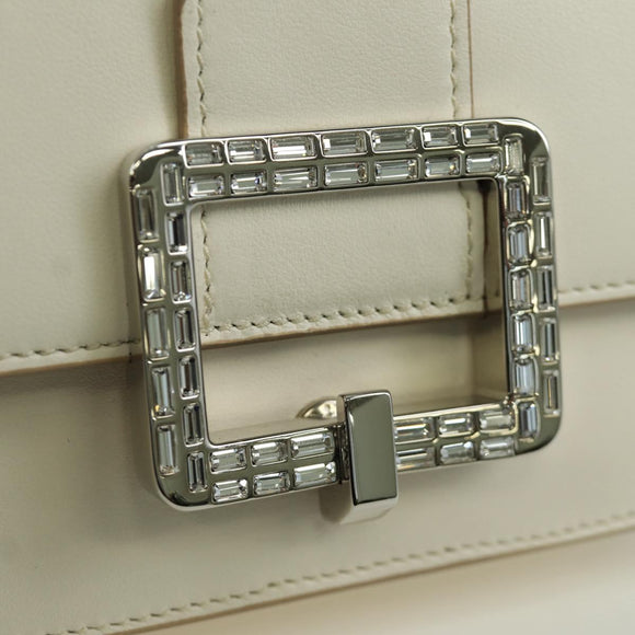 BALLY Shoulder Bag Leather White Silver Auth BA11309V