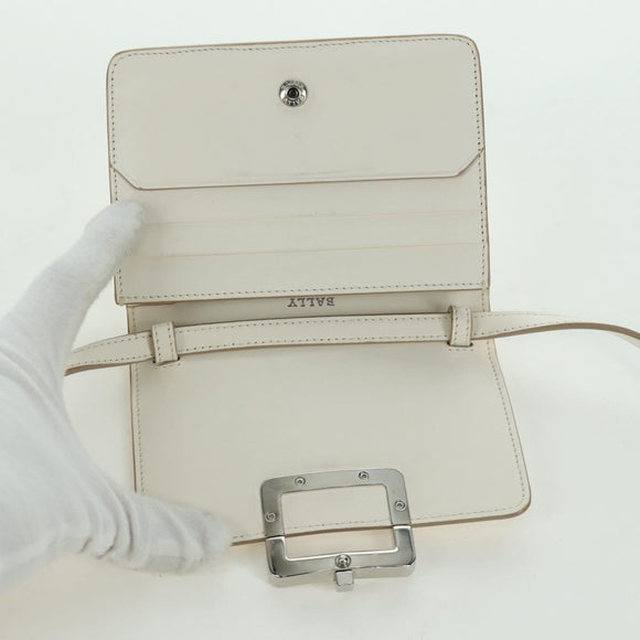 BALLY Shoulder Bag Leather White Silver Auth BA11309V