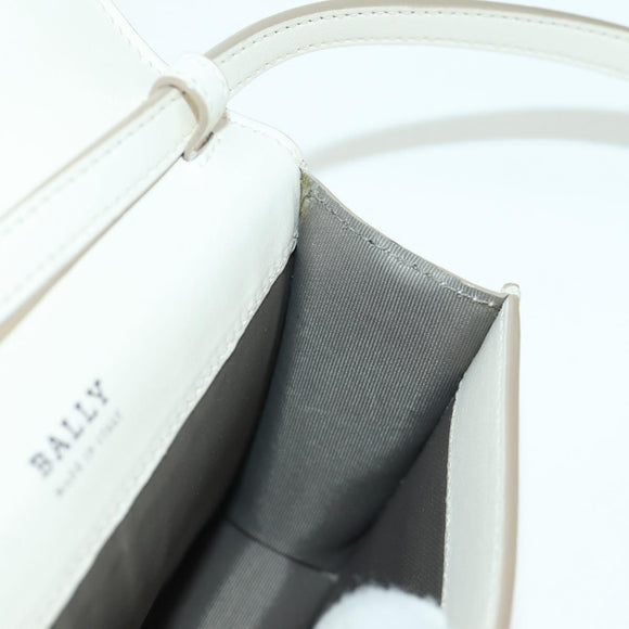 BALLY Shoulder Bag Leather White Silver Auth BA11309V