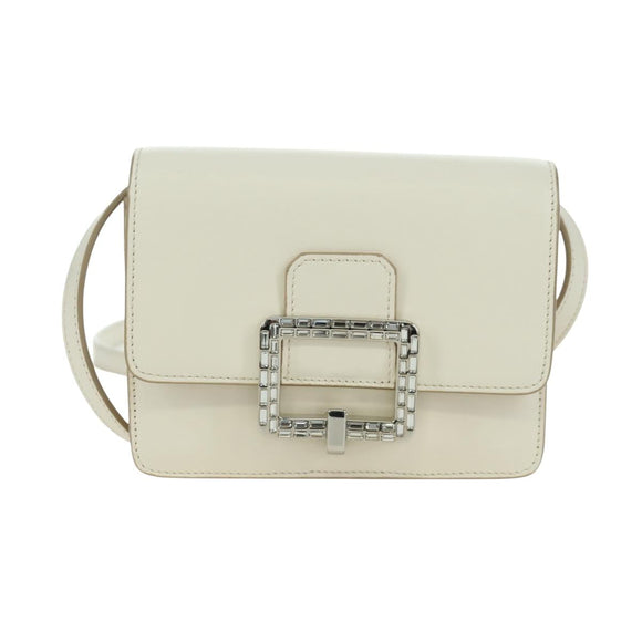 BALLY Shoulder Bag Leather White Silver Auth BA11309V