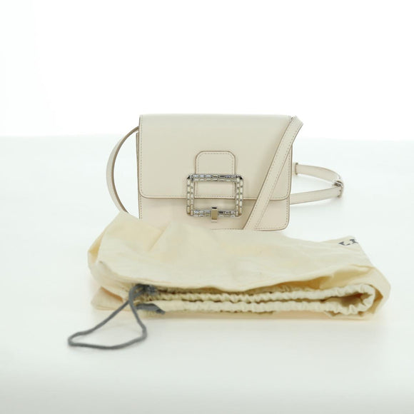 BALLY Shoulder Bag Leather White Silver Auth BA11309V
