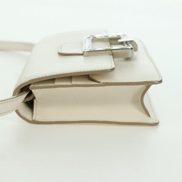 BALLY Shoulder Bag Leather White Silver Auth BA11309V