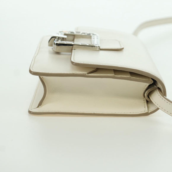 BALLY Shoulder Bag Leather White Silver Auth BA11309V