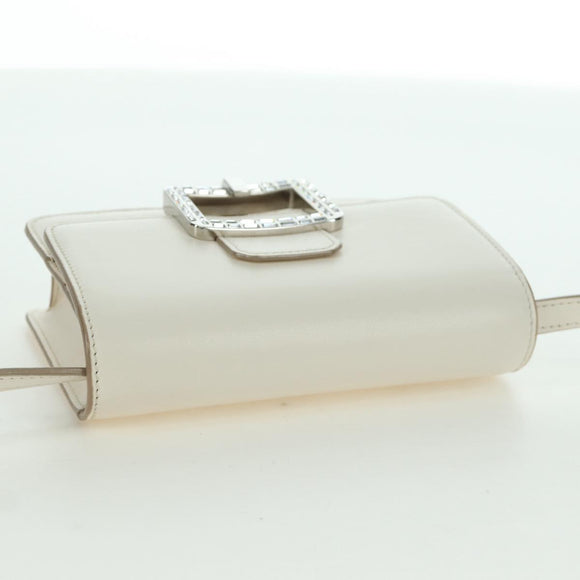 BALLY Shoulder Bag Leather White Silver Auth BA11309V