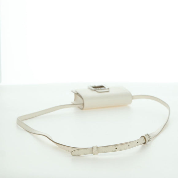 BALLY Shoulder Bag Leather White Silver Auth BA11309V