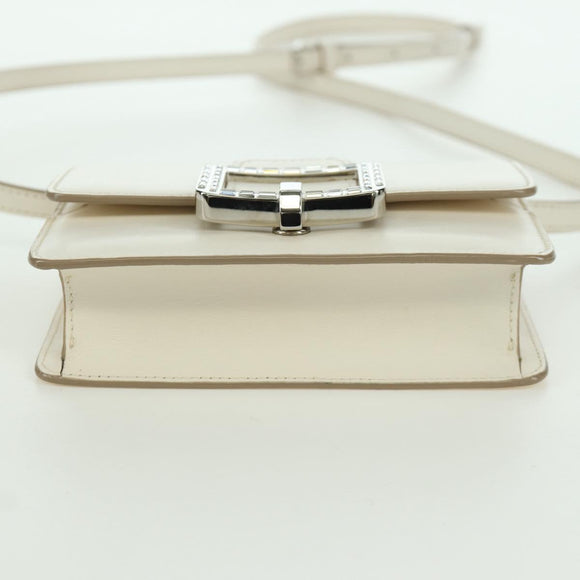 BALLY Shoulder Bag Leather White Silver Auth BA11309V