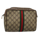 GUCCI GG Supreme Web Sherry Line Clutch Bag PVC Beige Red 56 01 012 Auth BA1131-1