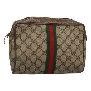 GUCCI GG Supreme Web Sherry Line Clutch Bag PVC Beige Red 56 01 012 Auth BA1131